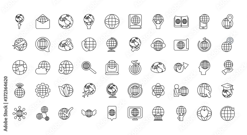 world icon set, line style world icon set, line style