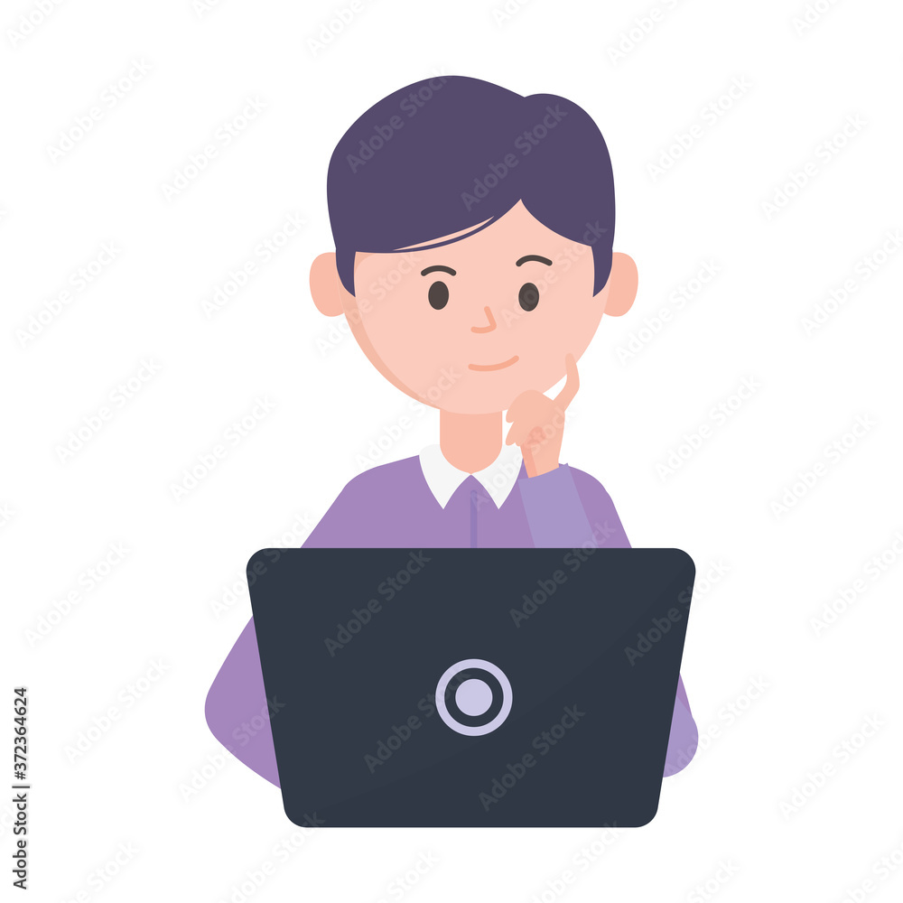 young man using laptop computer social network isolated on white background young man using laptop computer social network isolated on white background