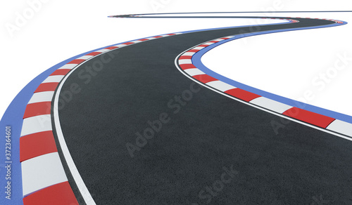Cuadro en lienzo Curved asphalt racing track road isolated on white background