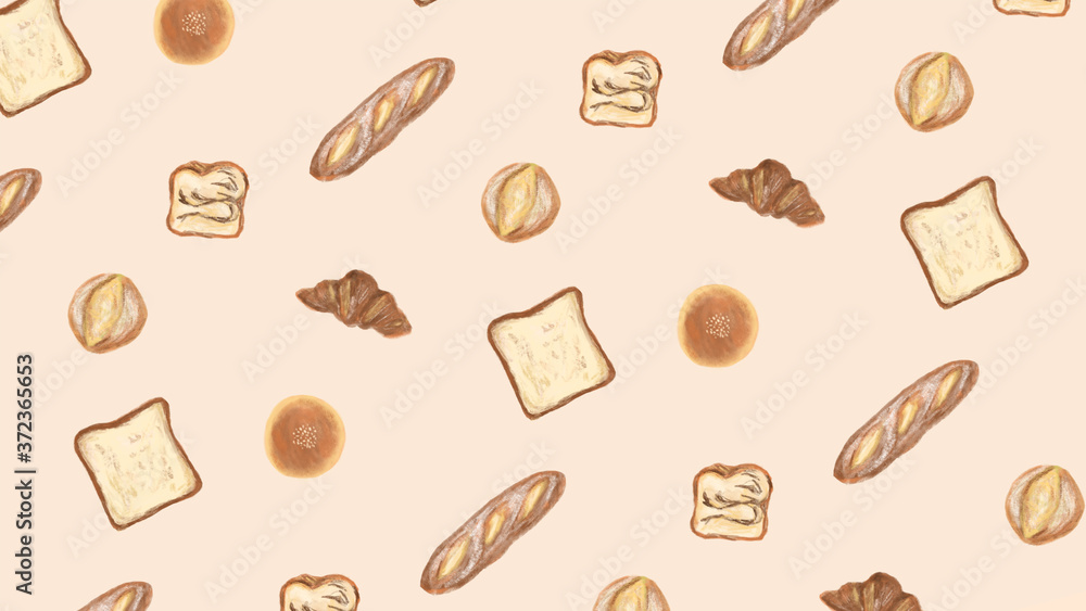 Bakery set hand drawn illustration. Bread, baguette, croissant. Front view detailed illustrations Bakery set hand drawn illustration. Bread, baguette, croissant. Front view detailed illustrations