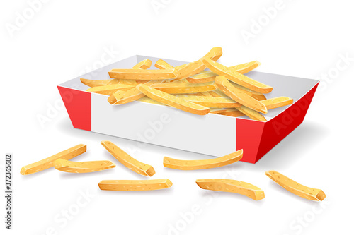 French fries in red and white paper tray template design. isolated on white background Eps 10 vector illustration