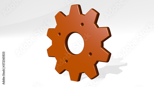 COG 3D icon casting shadow, 3D illustration for gear and background