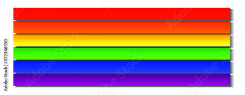 Set of rainbow realistic paper cut stripes with shadows. Rainbow LGBT pride flag. International Day Against Homophobia, Pride Month symbol. Paper layers in a material design style in horizontal view
