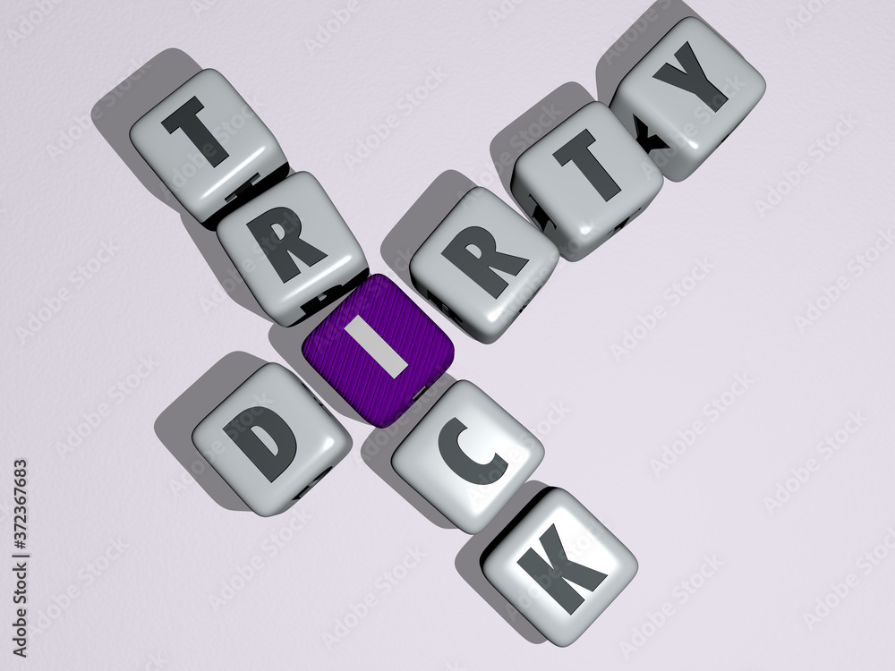 DIRTY TRICK crossword by cubic dice letters, 3D illustration for background and abstract DIRTY TRICK crossword by cubic dice letters, 3D illustration for background and abstract