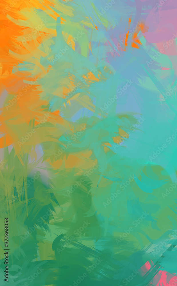 2D illustration of colorful brush strokes. Decorative texture painting. Vibrant paint pattern backdrop.