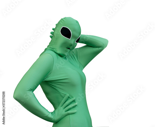 comic alien posing isolated white background