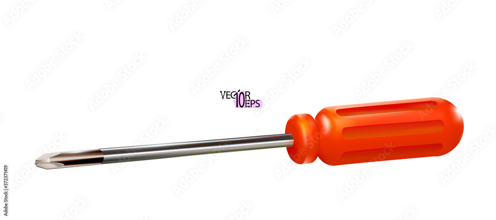 Red professional realistic screwdriver with a plastic handle. isometric 3d construction tool isolated on white background. Vector illustration. Cruciform for repair and construction. Red professional realistic screwdriver with a plastic handle. isometric 3d construction tool isolated on white background. Vector illustration. Cruciform for repair and construction.