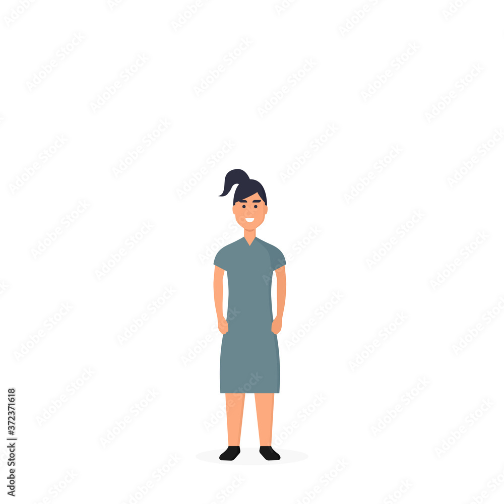 Niña. Persona de género femenino. Cuerpo humano entero. Ilustración vectorial estilo pano