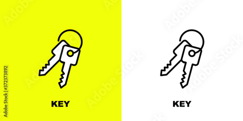 Key in a keychain. Black white vector illustration.