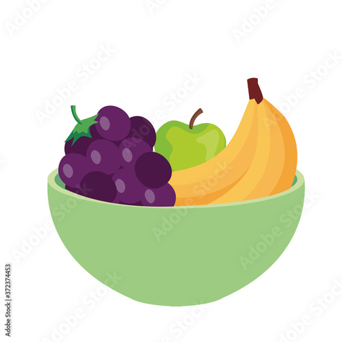 bananas and fresh fruit on bowl, in white background vector illustration design