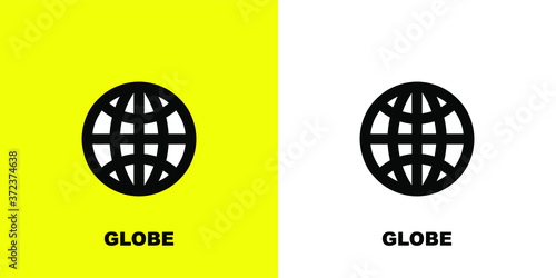 Globe with longitude and latitude. Black white vector illustration.