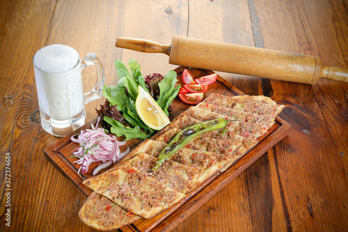 turkish minched meat pita with airan buttermilk photo