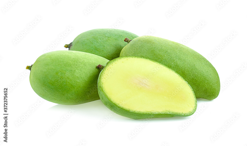 fresh green mango fruit isolated on white background