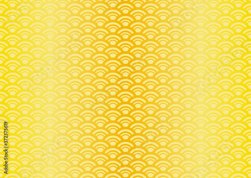 金色の和柄パターン 青海波の金屏風的な背景素材