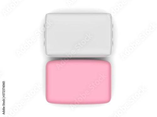 Blank soap packaging and soap bar for mockup design and branding. 3d render illustration.