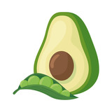 fresh avocado with pod pea vegetables in white background vector illustration design