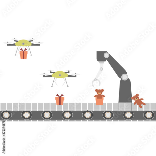おもちゃ工場の無人発送ライン