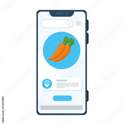 online shopping vegetables of carrots, through an app in a smartphone vector illustration design