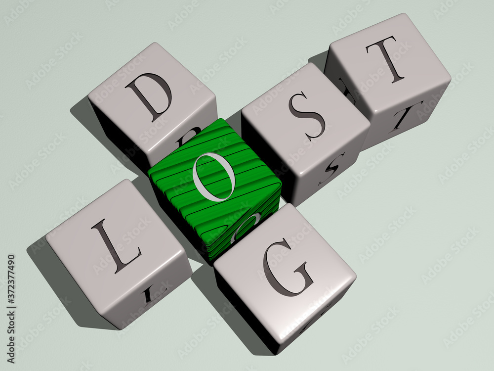LOST DOG crossword by cubic dice letters, 3D illustration for background and concept LOST DOG crossword by cubic dice letters, 3D illustration for background and concept