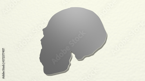 skull 3D drawing icon, 3D illustration for background and black