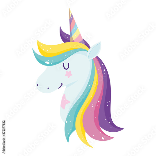 unicorn mystery rainbow horn fantasy cartoon isolated icon design white background