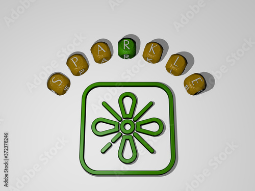 Obraz na plátně SPARKLE icon surrounded by the text of individual letters, 3D illustration for b