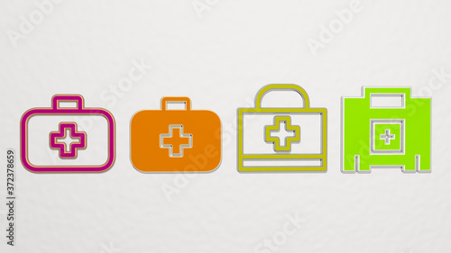 FIRST AID BOX 4 icons set, 3D illustration