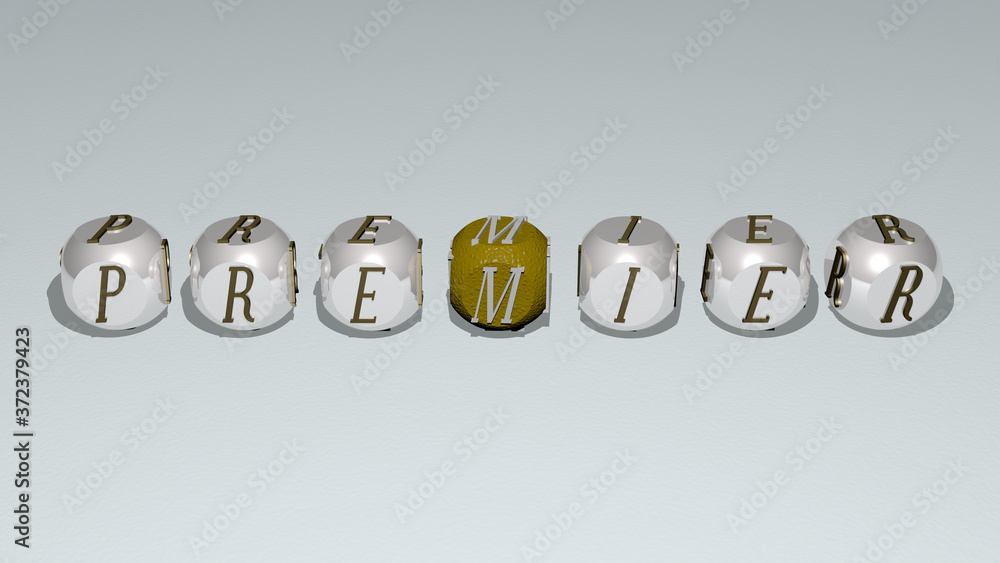 premier text by cubic dice letters, 3D illustration for editorial and league premier text by cubic dice letters, 3D illustration for editorial and league