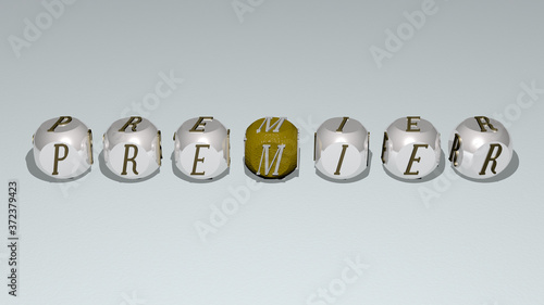 Canvas-taulu premier text by cubic dice letters, 3D illustration for editorial and league