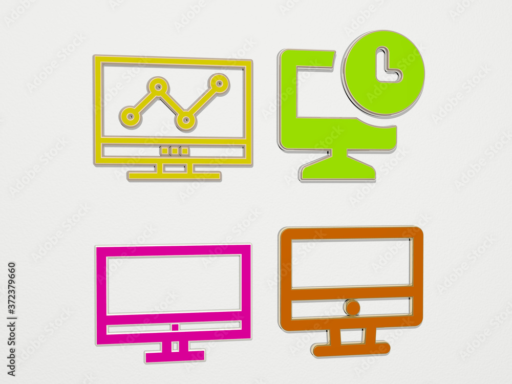 monitor 4 icons set, 3D illustration for computer and background monitor 4 icons set, 3D illustration for computer and background