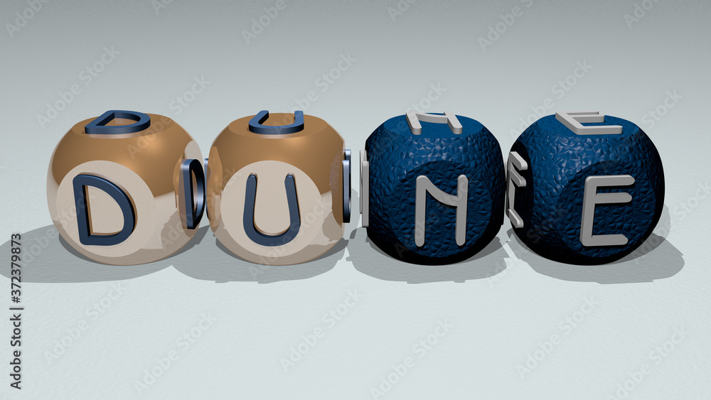 DUNE combined by dice letters and color crossing for the related meanings of the concept for desert and sand DUNE combined by dice letters and color crossing for the related meanings of the concept for desert and sand