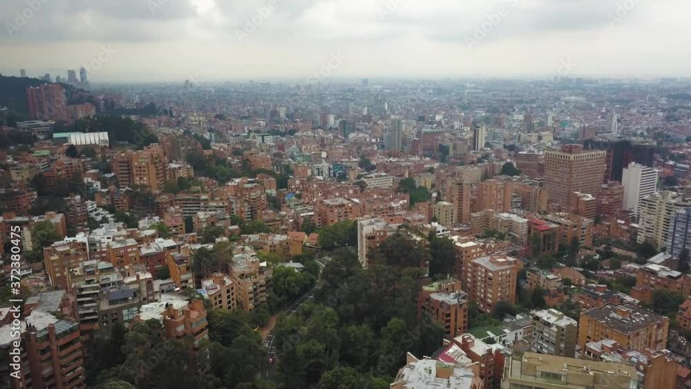 Panoramic Aerial View of Bogota. Colombia, Cityscape Skyline and Neighborhoods Under Hills of Monseratte Mountain, Drone Shot Panoramic Aerial View of Bogota. Colombia, Cityscape Skyline and Neighborhoods Under Hills of Monseratte Mountain, Drone Shot