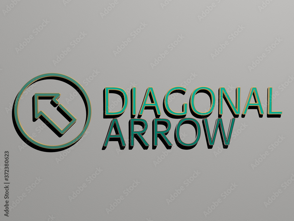 diagonal arrow icon and text on the wall, 3D illustration for ...