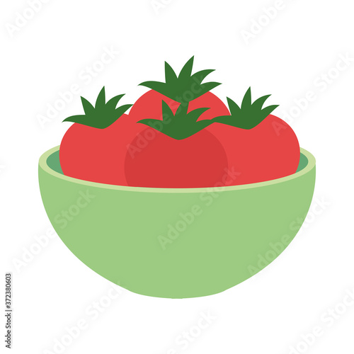 fresh tomatoes vegetables on bowl, in white background vector illustration design