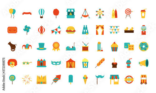 fair icon set, flat style