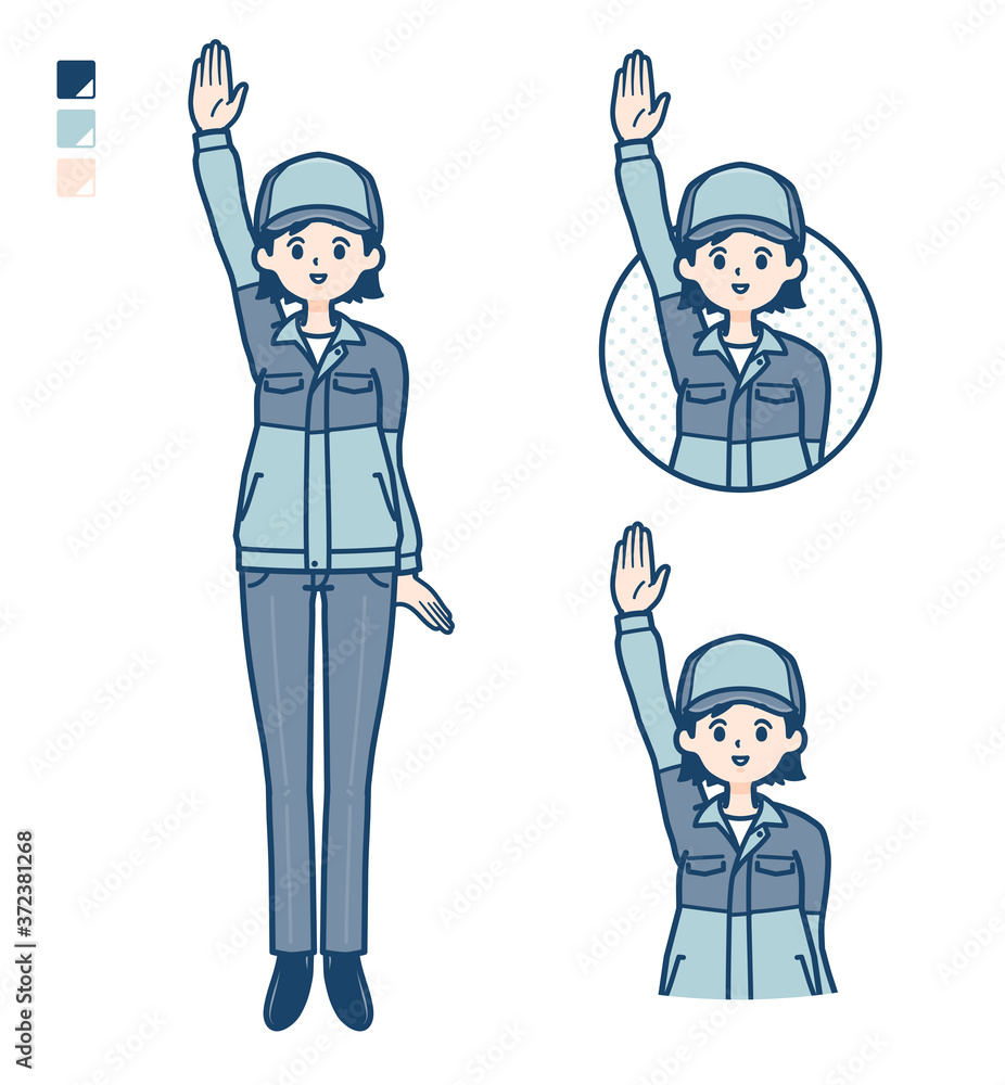 simple delivery woman_raise-hand