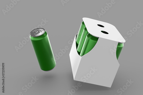 Beer can and 6Pack 3d render mockup for Product design,International day of coffee.Photoshop file.