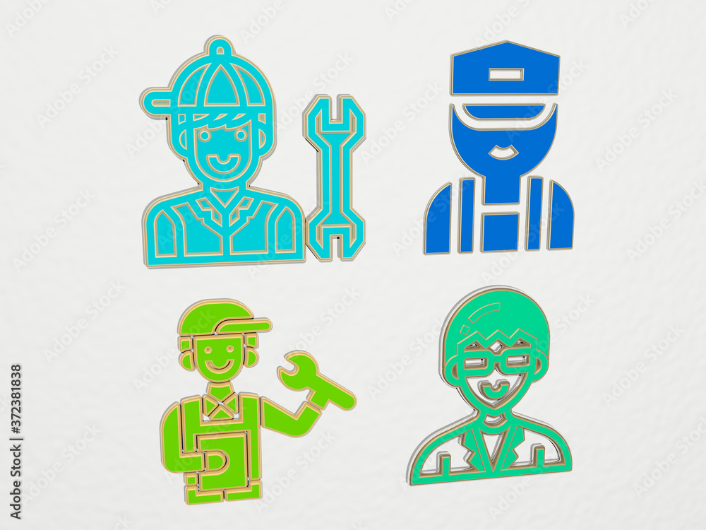 TECHNICIAN 4 icons set, 3D illustration for engineer and equipment