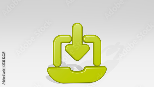 laptop download 3D icon casting shadow, 3D illustration for computer and business