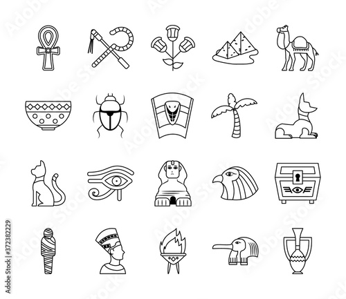 camel and egypt icon set, line style