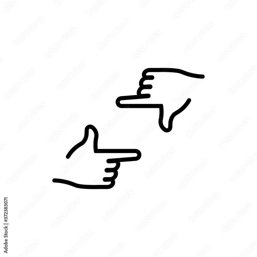 Hands frame icon. Photographer hand gesture of process of taking a photo. Sign of framing video, film making, motion picture making. Vector on isolated white background. EPS 10 Hands frame icon. Photographer hand gesture of process of taking a photo. Sign of framing video, film making, motion picture making. Vector on isolated white background. EPS 10