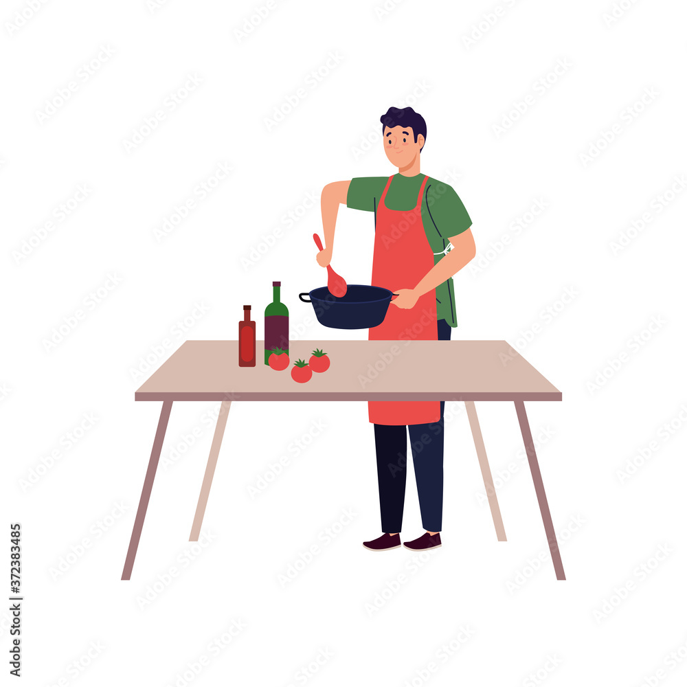 man cooking using apron with wooden table, in white background vector illustration design man cooking using apron with wooden table, in white background vector illustration design
