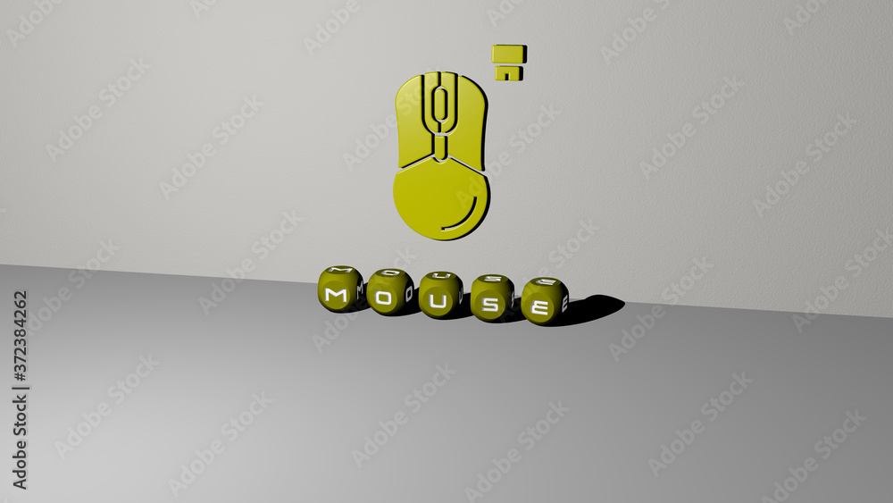 MOUSE 3D icon on the wall and text of cubic alphabets on the floor, 3D ...