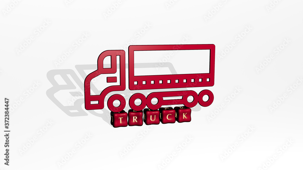 TRUCK 3D icon object on text of cubic letters, 3D illustration for car and cargo TRUCK 3D icon object on text of cubic letters, 3D illustration for car and cargo