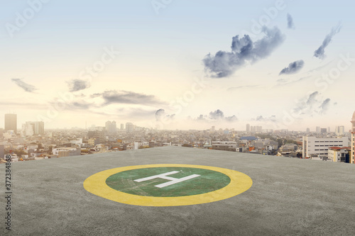 The helipad in the rooftop of the building