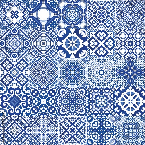 Antique azulejo tiles patchworks.