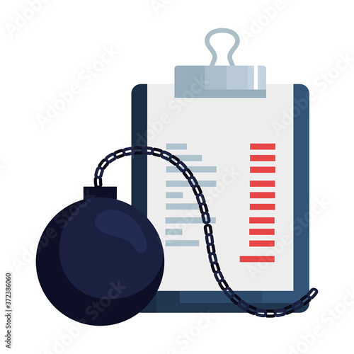 clipboard with slave fetter in white background vector illustration design
