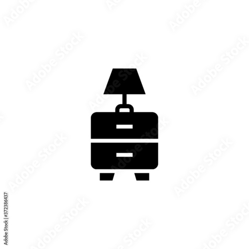 bedside table, nightstand icon in black flat glyph, filled style isolated on white background