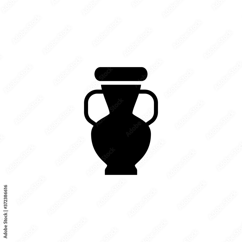 Ceramic vase icon in black flat glyph, filled style isolated on white background