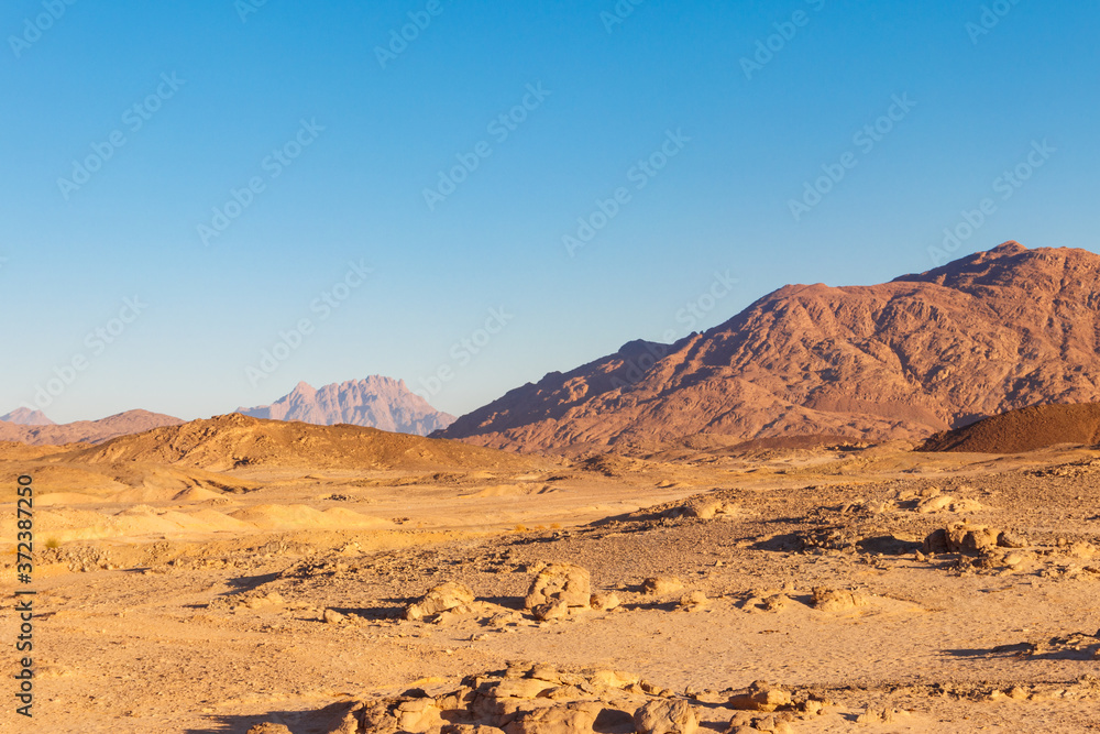 View of Arabian desert and mountain range Red Sea Hills in Egypt